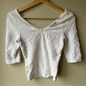 Floral embossed white cropped sleeve top - Top Shop